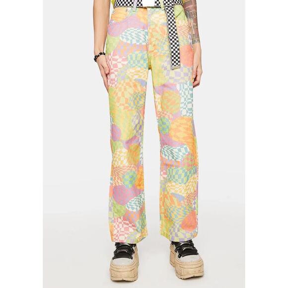 THE RAGGED PRIEST Sensory Dad Jeans Colorful Checkered Hippie Retro - Picture 3 of 16